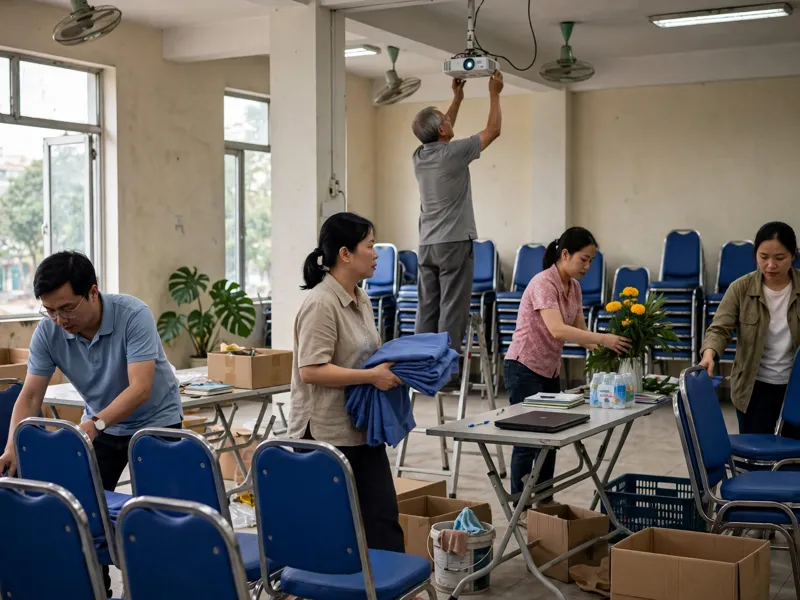 Ảnh minh họa: Hội trường A chuẩn bị cho hội nghị khoa học